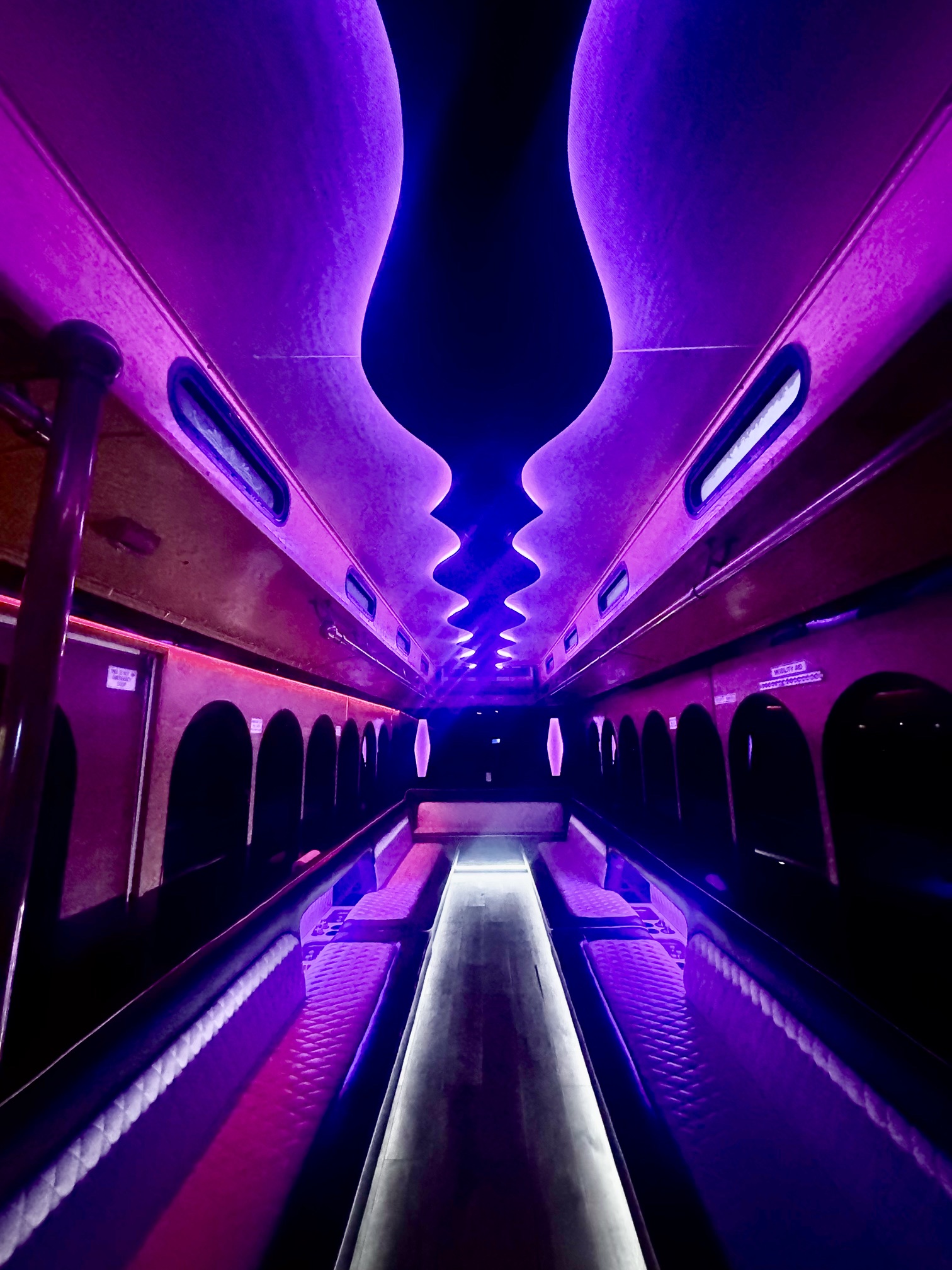 Luxury party bus interior with LED lighting